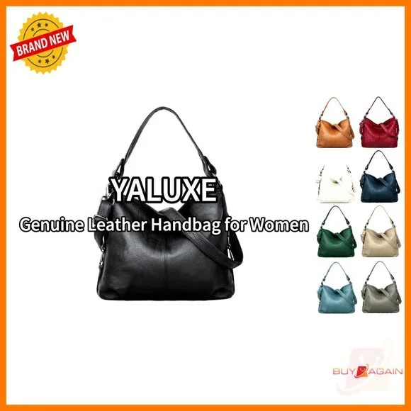 Genuine Leather Hobo Shoulder Bag with Crossbody Strap, Travel Purse